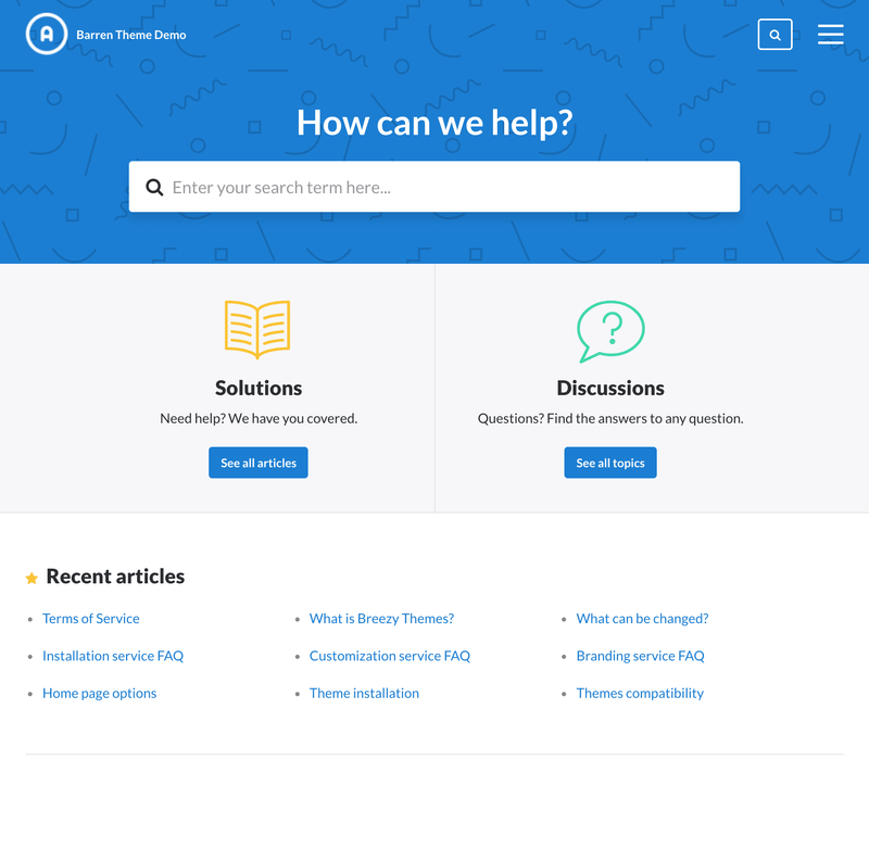 Freshdesk Barren Theme  Custom Blocks + Recent articles