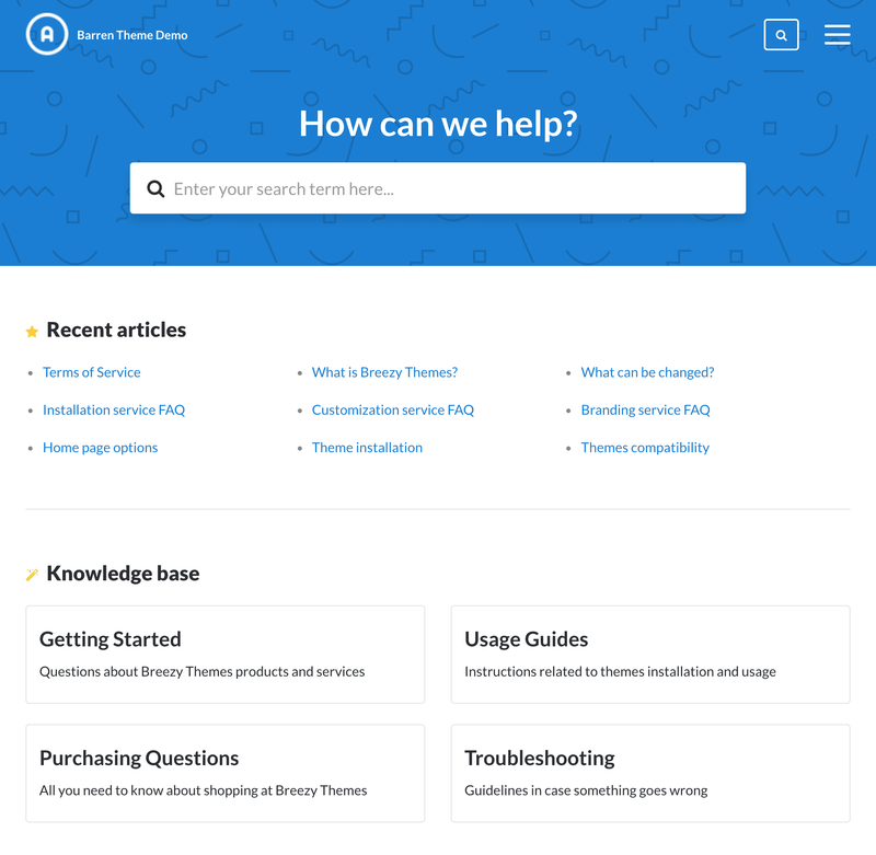 Freshdesk Barren Theme  Recent articles + Category List